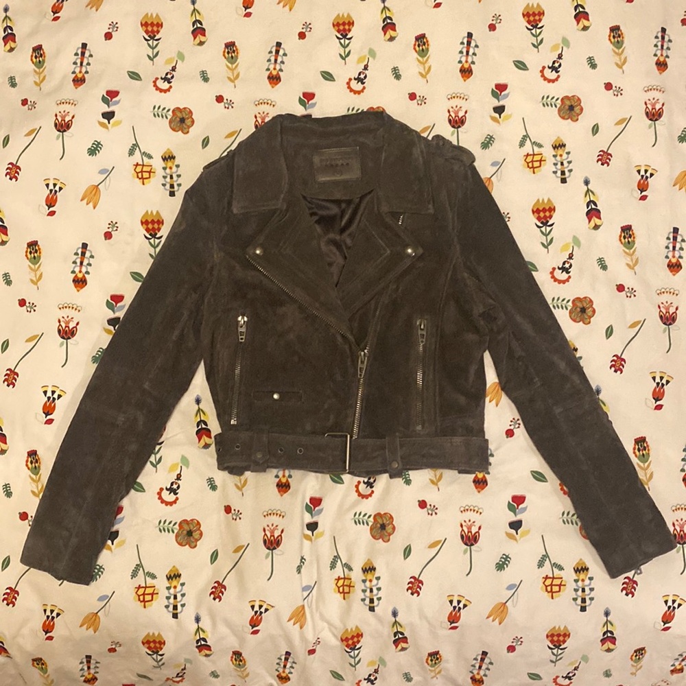 BlankNYC grey/brown suede real leather Moto Jacket